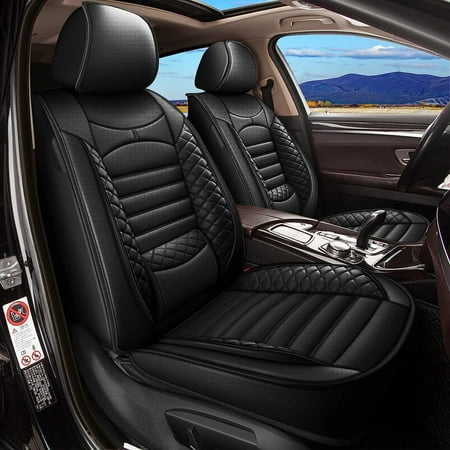 AOMSAZTO Car Seat Cover Apply To Front Seat for Chevy Traverse 2018-2024 Black Front 2-Seats Faux Leather