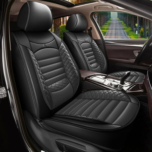 AOMSAZTO Car Seat Cover Fit for Chevrolet Bolt 2013-2020 Full Set of Seat Cover Airbag Compatible Waterproof Faux Leather Seat Cushion Automotive Interior Accessories(Black&Gray Line)-2 Rows 5 Seats