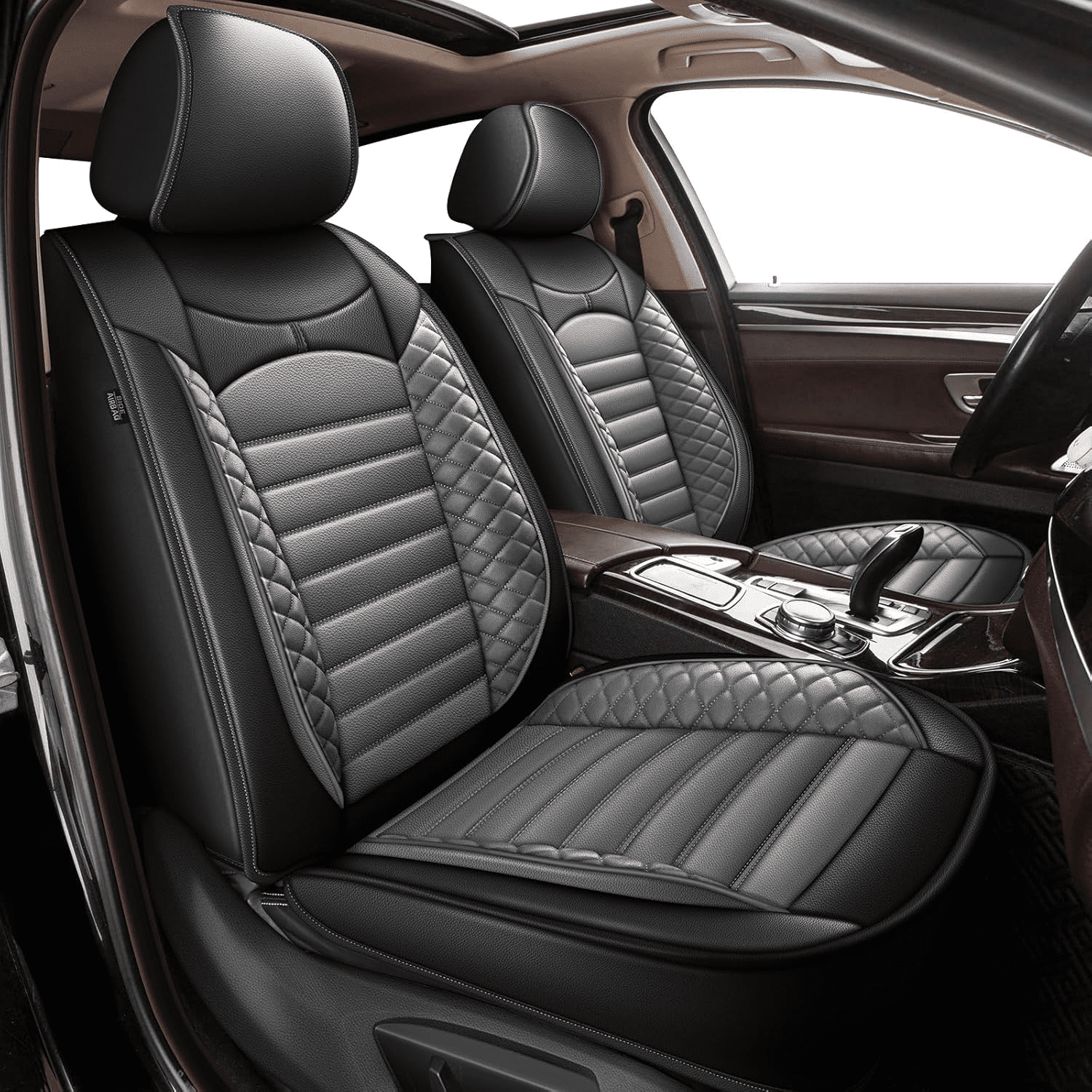 DIKSOAKR Car Seat Cover Fit for Ford F-150 2009-2025: 2 Front Seat Covers Faux Leather Seat Cushion Waterproof Seat Protector Airbag Compatible(2 Seats,Black&Gray)
