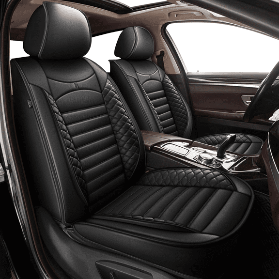 DIKSOAKR Car Seat Cover Fit for Ford F-150 2009-2025: 2 Front Seat Covers Faux Leather Seat Cushion Waterproof Seat Protector Airbag Compatible(2 Seats,Black)