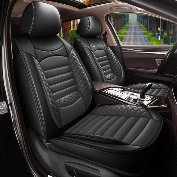 AOMSAZTO Car Seat Cover Fit for Infiniti QX50 2014-2024 Full Set of Seat Cover Airbag Compatible Waterproof Faux Leather Seat Cushion Automotive Interior Accessories(Black&Gray Line)-2 Rows 5 Seats