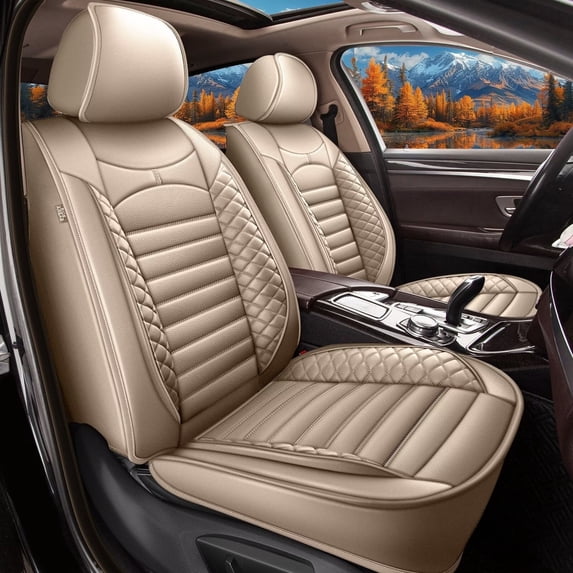 DIKSOAKR Car Seat Cover Fit for Jeep Liberty 2002-2012: Full Set Seat Covers Faux Leather Seat Cushion Waterproof Seat Protector Airbag Compatible(5 Seats,Beige)