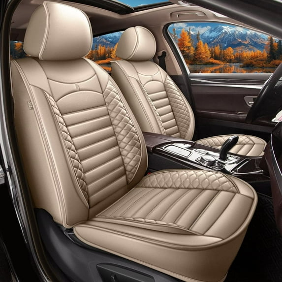 AOMSAZTO Car Seat Cover Fit for Kia Soul 2010-2019: Full Set Seat Covers Faux Leather Seat Cushion Waterproof Seat Protector Airbag Compatible(5 Seats,Beige)