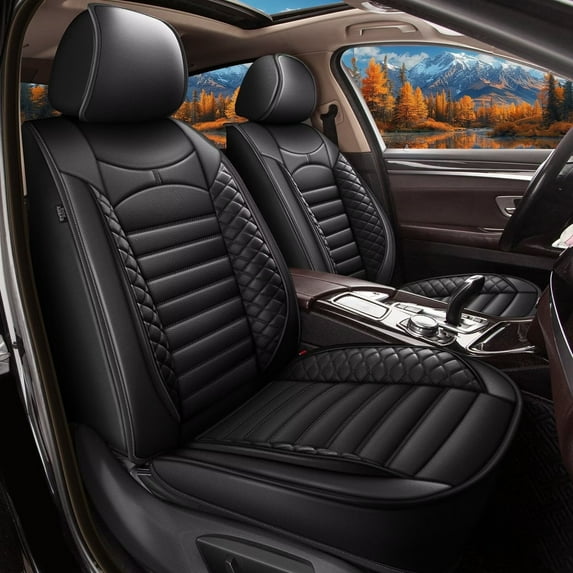 DIKSOAKR Car Seat Cover Fit for Mitsubishi Eclipse Cross 2018-2025: 2 Front Seat Covers Faux Leather Seat Cushion Waterproof Seat Protector Airbag Compatible(2 Seats,Black)