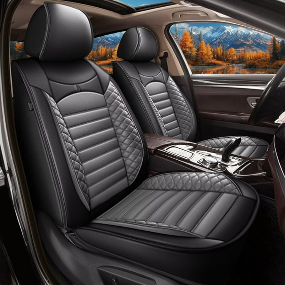 DIKSOAKR Car Seat Cover Fit for Mitsubishi Eclipse Cross 2018-2025: 2 Front Seat Covers Faux Leather Seat Cushion Waterproof Seat Protector Airbag Compatible(2 Seats,Black&Gray)