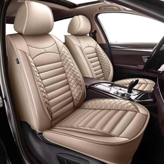 DIKSOAKR Car Seat Cover Fit for Volvo XC60 2010-2017: Full Set Seat Covers Faux Leather Seat Cushion Waterproof Seat Protector Airbag Compatible(5 Seats,Beige)