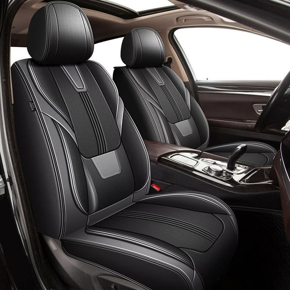 DIKSOAKR Car Seat Covers 2 Front Seat for Nissan Versa 2009-2022: Seat Cover Faux Leather Breathable Waterproof Compatible Airbag (Black&Gray)