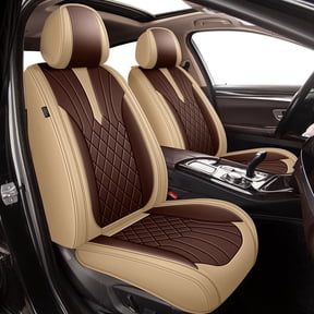 DIKSOAKR Car Seat Covers for Cadillac XT5 2017-2025, Breathable Perforated Faux Leather Seat Cover, 2 Front Seats Interior Automotive Accessories, Beige & Brown