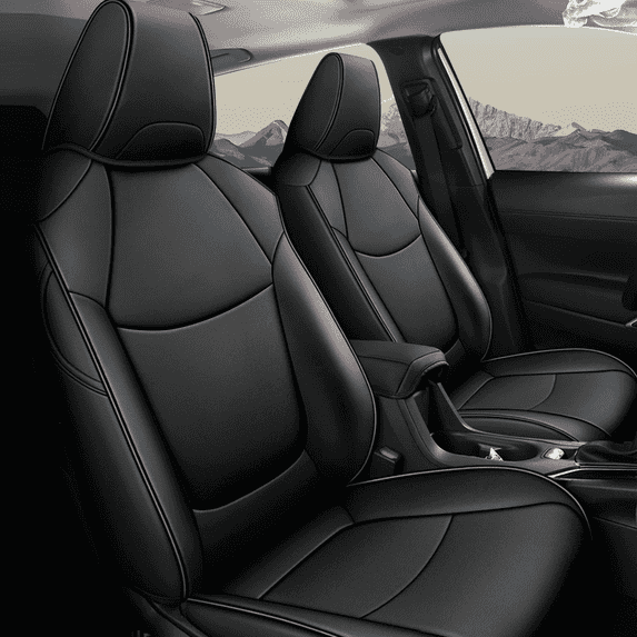 AOMSAZTO Car Seat Covers Custom For Toyota RAV4 2019-2024 Faux Leather Seat Cover Set Full Set Compatible Airbag Protector Black&Grey(Not For XSE & 2022 SE)