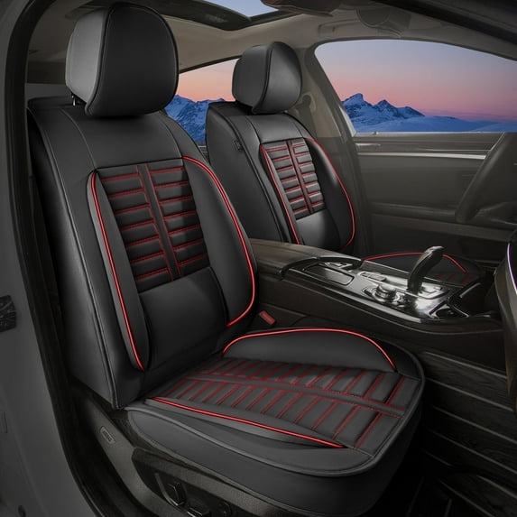 DIKSOAKR Car Seat Covers Fit for Chevrolet Tahoe 2011-2025: Full Set Waterproof Leather Vehicle Seat Cushion Luxury Automotive Protector(5 Seats, Black&Red)