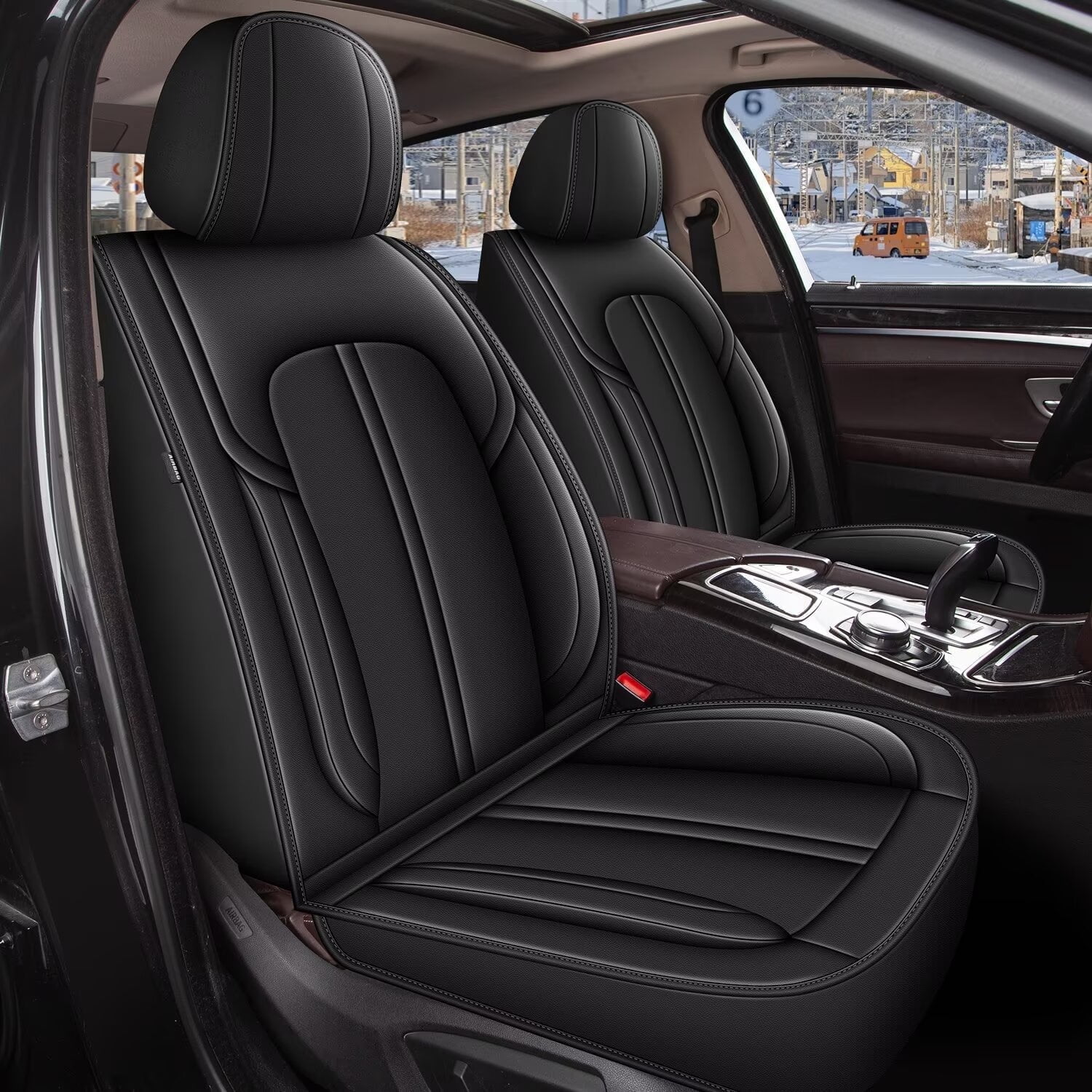 DIKSOAKR Car Seat Covers Fit for Ford F-150 2009-2025: First Row 2PCS Faux Leather Seat Covers Waterproof Automotive Seat Cushion Protector(2 Seats,Black)