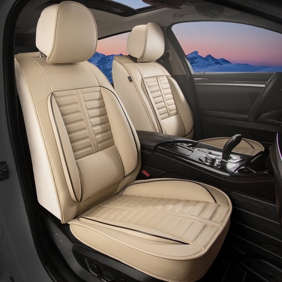 DIKSOAKR Car Seat Covers Fit for Jeep Liberty 2002-2012: Front Set Waterproof Leather Vehicle Seat Cushion Luxury Automotive Protector(2 Seats, Beige)
