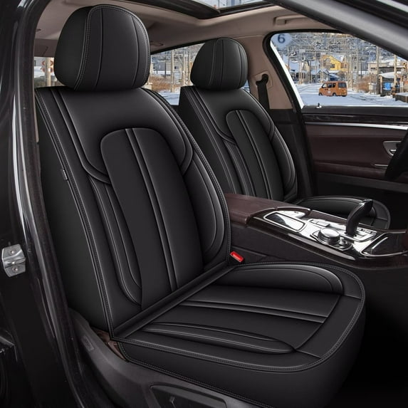 DIKSOAKR Car Seat Covers Fit for Mitsubishi Mirage 2015-2025: 2 Row 5 Seats Full Set Faux Leather Seat Covers Waterproof Automotive Seat Cushion Protector(5 Seats,Black)