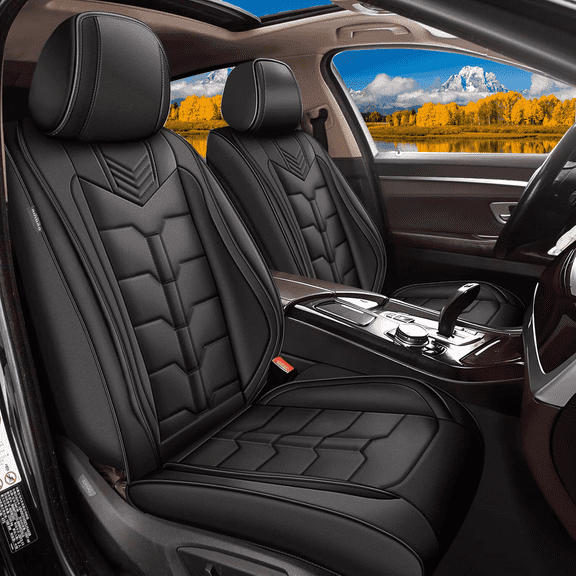 AOMSAZTO Car Seat Covers Fit fo Ford Fusion 2006-2020 Full Set Faux Leather Seat Cover 2 Rows 5 Seats Waterproof Seat Cushion Protector (Black)