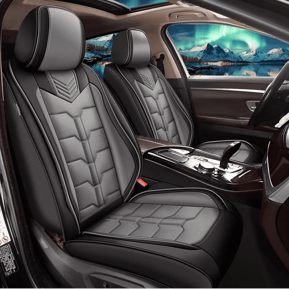 AOMSAZTO Car Seat Covers Fit fo Hyundai Sonata 2007-2025 Full Set Faux Leather Seat Cover 2 Rows 5 Seats Waterproof Seat Cushion Protector (Black & Grey)