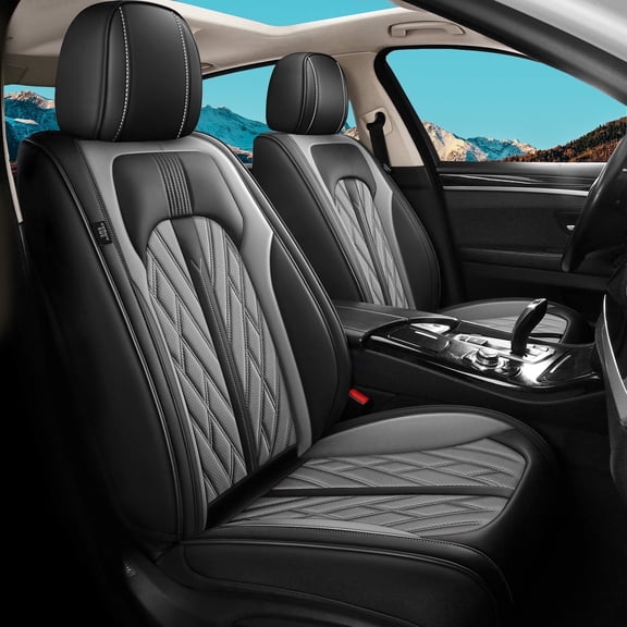 AOMSAZTO Car Seat Covers Fit for Ford Fusion 2006-2020 Full Set Leather Seat Cushion Waterproof Automotive Seat Protectors(2 Seats,Black&Grey)