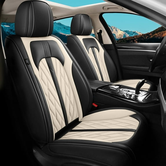 AOMSAZTO Car Seat Covers Fit for Honda Accord 2007-2017 Full Set Leather Seat Cushion Waterproof Automotive Seat Protectors(2 Seats,Black&Beige)