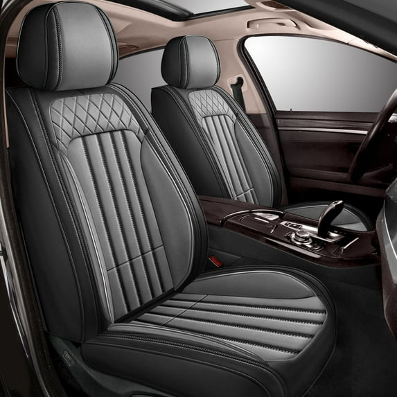 DIKSOAKR Car Seat Covers Fit for Hyundai Tucson 2005-2025 Full Set Leather Seat Cushion Airbag Compatible Easy to Install(2 Seats,Black&Grey)