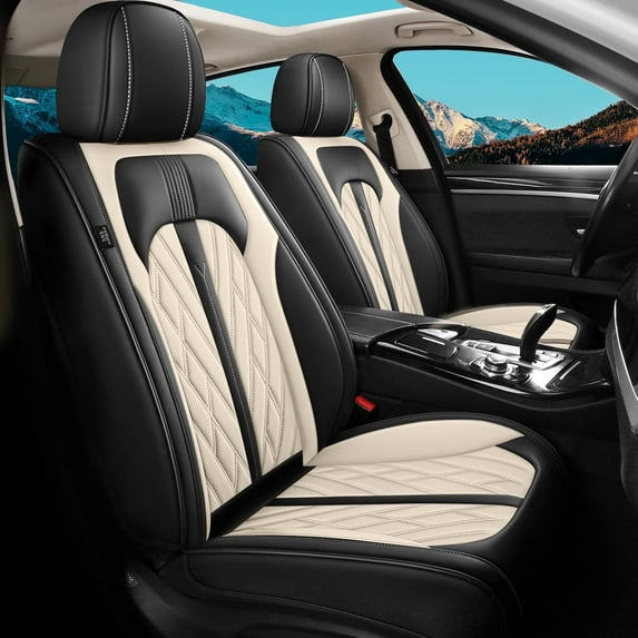 DIKSOAKR Car Seat Covers Fit for Hyundai Tucson 2005-2025 Full Set Leather Seat Cushion Waterproof Automotive Seat Protectors(2 Seats,Black&Beige)