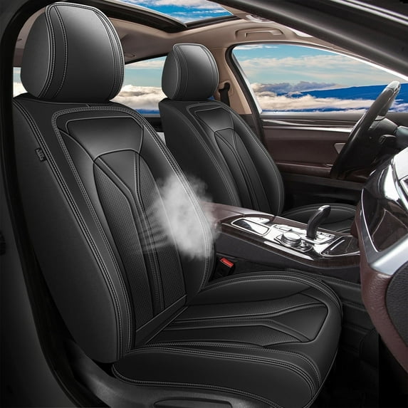DIKSOAKR Car Seat Covers Fit for Infiniti QX30 2017-2019: Front Set Breathable Leather Vehicle Seat Cushion Suitable for All Seasons(2 Seats, Black)