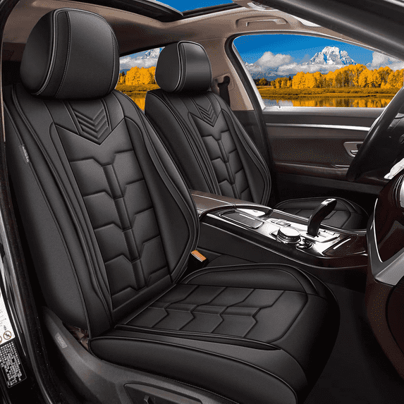 AOMSAZTO Car Seat Covers Fit for Nissan Murano 2011-2024 2PCS Front Car Seat Covers Faux Leather Seat Cover Waterproof Seat Cushion Protector (Black)