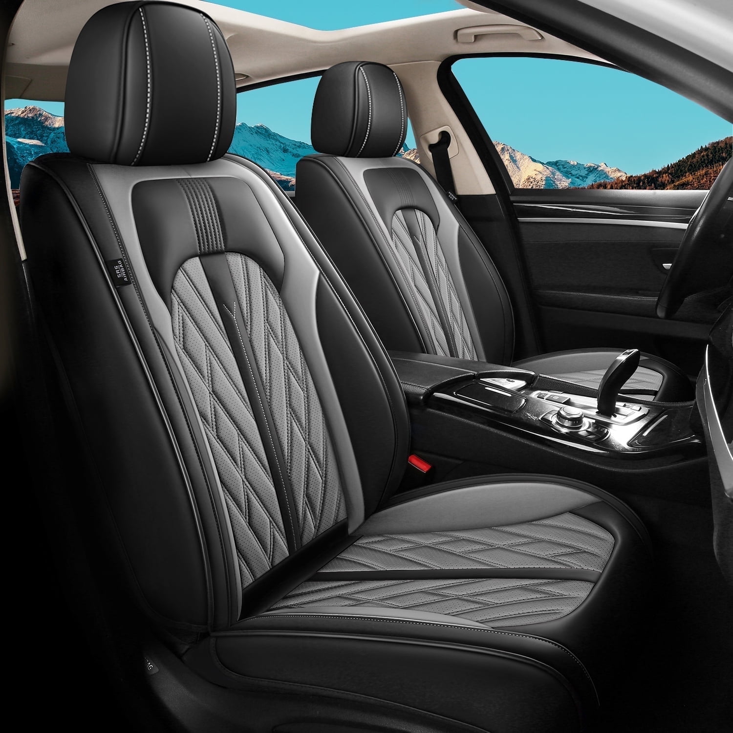 DIKSOAKR Car Seat Covers Fit for Toyota Prius 2003-2015 Full Set Leather Seat Cushion Waterproof Automotive Seat Protectors(5 Seats,Black&Grey)