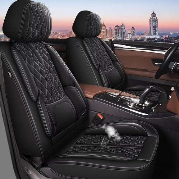 AOMSAZTO Car Seat Covers Front Seat Fit for GMC Canyon 2015-2024 2025: Waterproof Leather Automotive Seat Cushion Protector with Fixed Lumbar Support(Black)