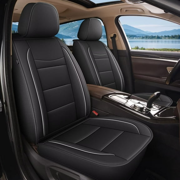 AOMSAZTO Car Seat Covers Front Seat Fit for Ford Focus 2007-2018: Waterproof Leather Automotive Seat Cushion Protector（Black)