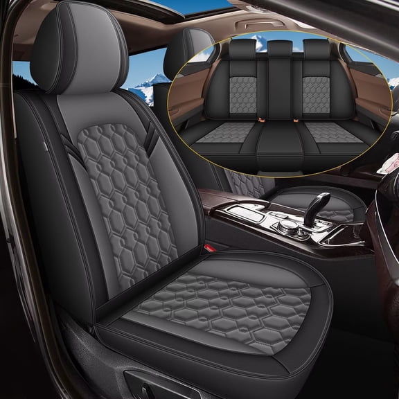 AOMSAZTO Car Seat Covers Front Seat Fit for Infiniti Q70 2014-2019: Waterproof Leather Automotive Seat Cushion Protector（Black + Gray)