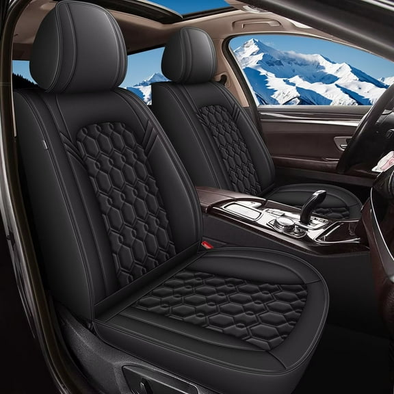 AOMSAZTO Car Seat Covers Front Seat Fit for VW Tiguan 2010-2024 2025: Waterproof Leather Automotive Seat Cushion Protector（Black)