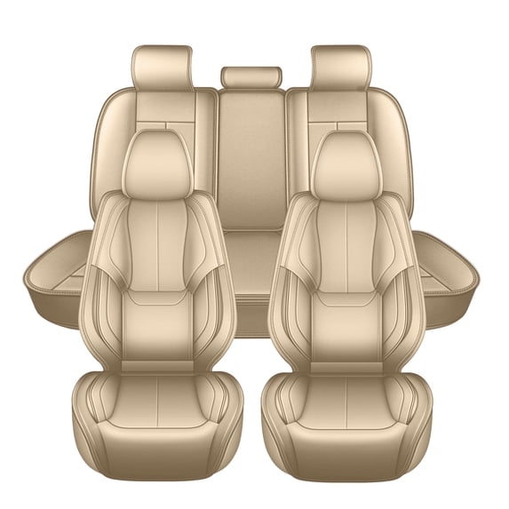 AOMSAZTO Car Seat Covers Full Set,Beige Front and Back Auto Seat Protectors,Premium Leather Interior Cushions Universal Fit for Most Cars,SUVs and Trucks(Beige,2 Row 5 Seats)