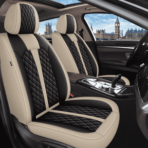 DIKSOAKR Car Seat Covers Full Set Fit for Cadillac XT5 2017-2025: 5 Seat Auto Interior Accessories, Faux Leather Waterproof Car Seat Cushions Vehical Cover (Black&Beige)