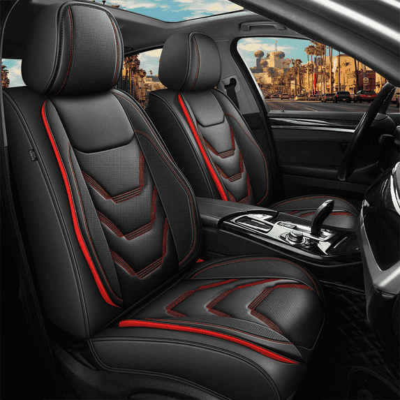 DIKSOAKR Car Seat Covers Full Set Fit for Dodge Dart 2013-2016: 5 Seat Auto Interior Accessories, Faux Leather Waterproof Car Seat Cushions Vehical Cover (Black&Red)