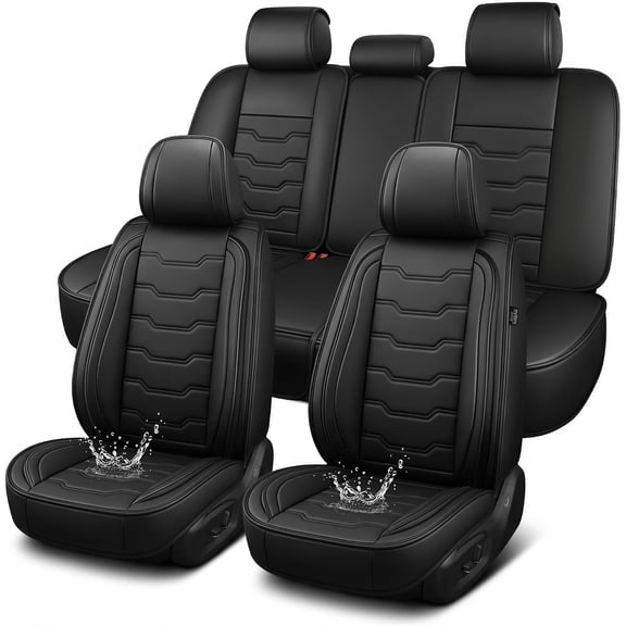 AOMSAZTO Car Seat Covers Full Set Fit for Ford Taurus 2002-2019 Faux Leather Seat Covers Water Resistant Seat Protectors Luxury Auto Interior ( 5 Seats, Black)