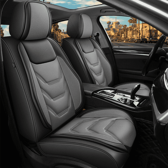 DIKSOAKR Car Seat Covers Full Set Fit for Jeep Compass 2012-2025: 5 Seat Auto Interior Accessories, Faux Leather Waterproof Car Seat Cushions Vehical Cover (Black&Gray)