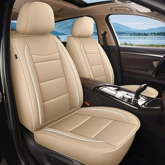 AOMSAZTO Car Seat Covers Full Set Fit for Chevy Bolt 2016-2020: Waterproof Leather Automotive Seat Cushion Protector（Beige)