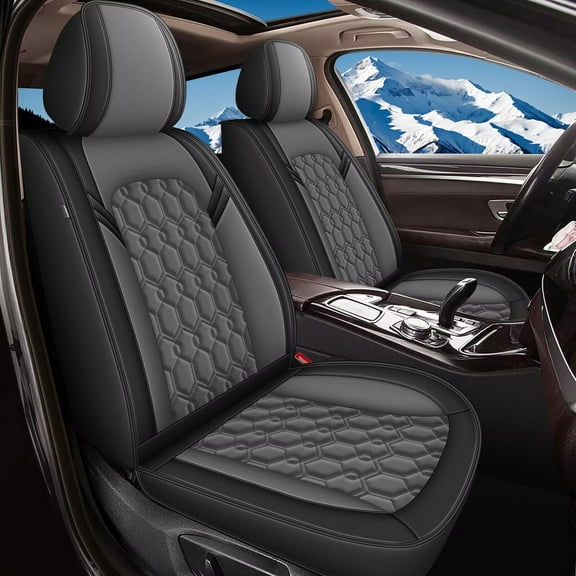 AOMSAZTO Car Seat Covers Full Set Fit for Jaguar F-Pace 2017-2024 2025: Waterproof Leather Automotive Seat Cushion Protector（Black + Gray)