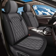 AOMSAZTO Car Seat Covers Full Set Fit for Toyota RAV4 2007-2024 2025: Waterproof Leather Automotive Seat Cushion Protector（Black + Gray)