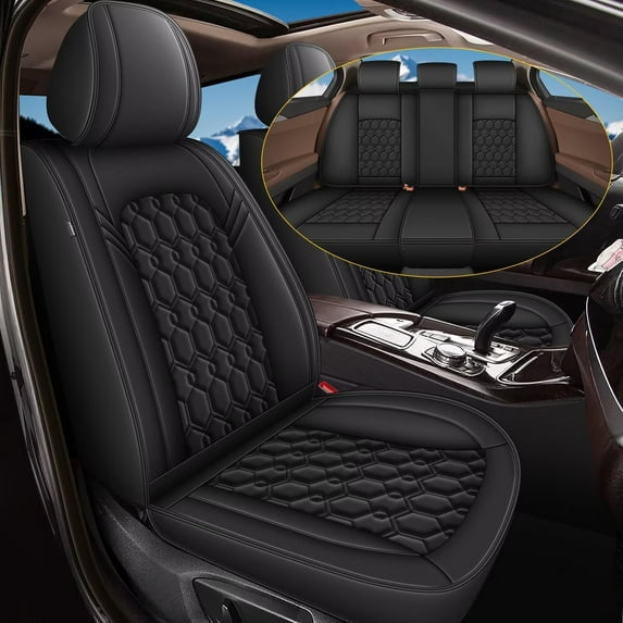 AOMSAZTO Car Seat Covers Full Set Fit for VW Tiguan 2010-2024 2025: Waterproof Leather Automotive Seat Cushion Protector(Black)