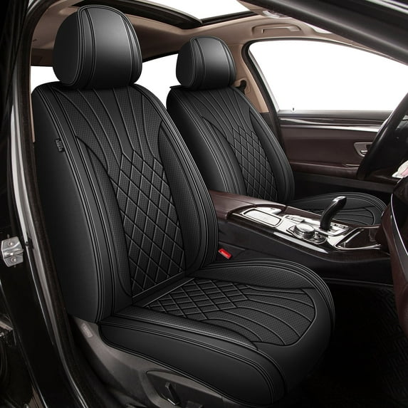 DIKSOAKR Car Seat Covers for GMC Terrain 2010-2025, Breathable Perforated Faux Leather Seat Cover, 2 Front Seats Interior Automotive Accessories, Black