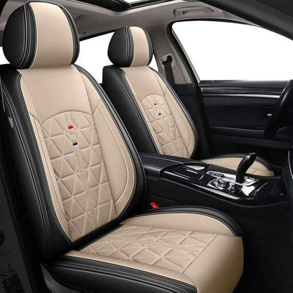 DIKSOAKR Car Seat Covers for Infiniti QX60 2014-2020 Front Seat Covers,Waterproof Faux Leather Seat Covers Seat Protector Airbag Compatible Automotive Accessories (Black&Beige)