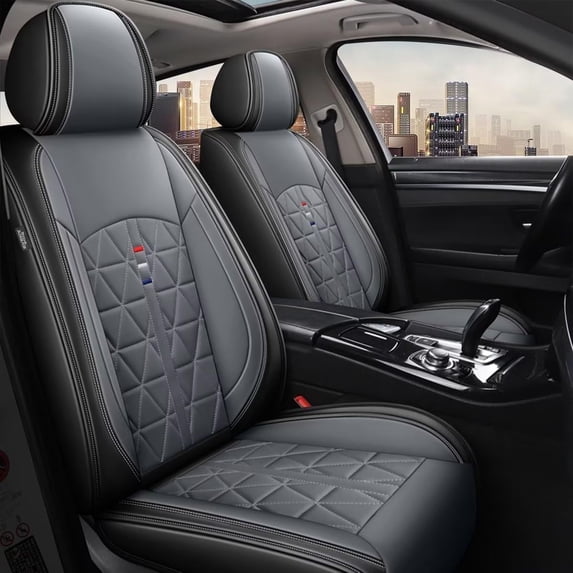 DIKSOAKR Car Seat Covers for Toyota RAV4 2013-2024 Front Seat Covers,Waterproof Faux Leather Seat Covers Seat Protector Airbag Compatible Automotive Accessories (Black&Grey)