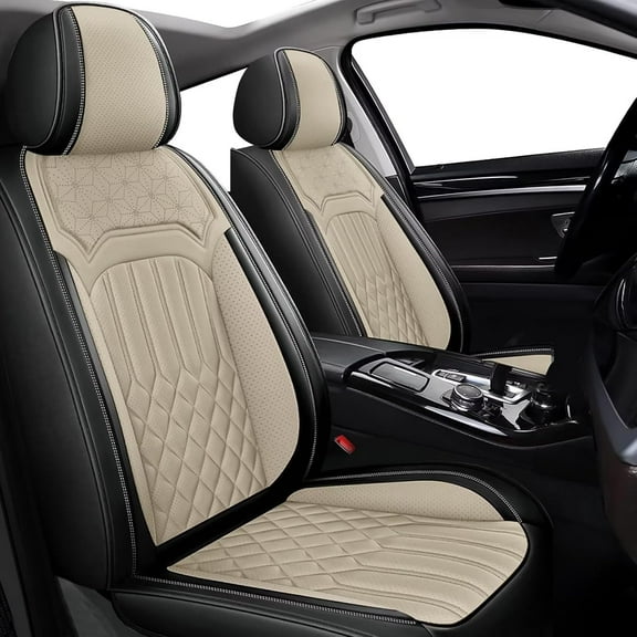 DIKSOAKR Car Seat Covers for Ford Explorer 2004-2025: 5 Seats Full Set Beathable Leather Car Seat Protectors - Beige
