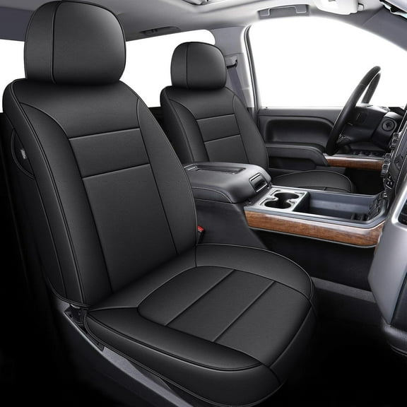 AOMSAZTO Chevy Silverado 1500 Car Seat Cover for 2019 2020 2021 2022-Full Set Custom Seat Covers Leather Black