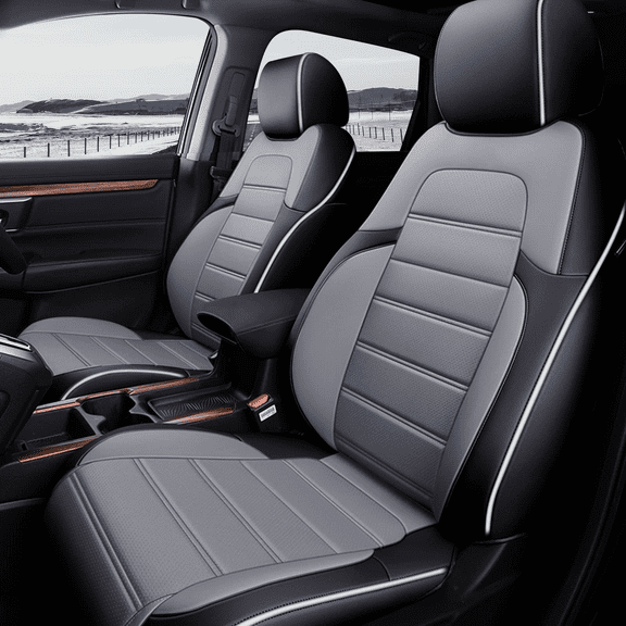 AOMSAZTO Custom 5-Seat Covers Full Set Faux Leather for Honda CRV 2017-2022 Seat Protector Waterproof Black & Grey