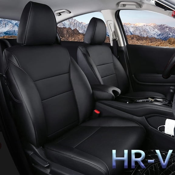 AOMSAZTO Custom Fit Car Seat Covers for 2016 2017 2018 Honda HR-V HRV All Model Full Set Faux Leather Waterproof Seat Cover Vehicle Protection Compatible Airbag Black