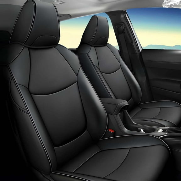 AOMSAZTO Custom Fit Car Seat Covers for Toyota RAV4: 2019 2020 2021 2022 2023 2024 All Models Compatible Airbag Seat Protector (Full Set Black Faux Leather)