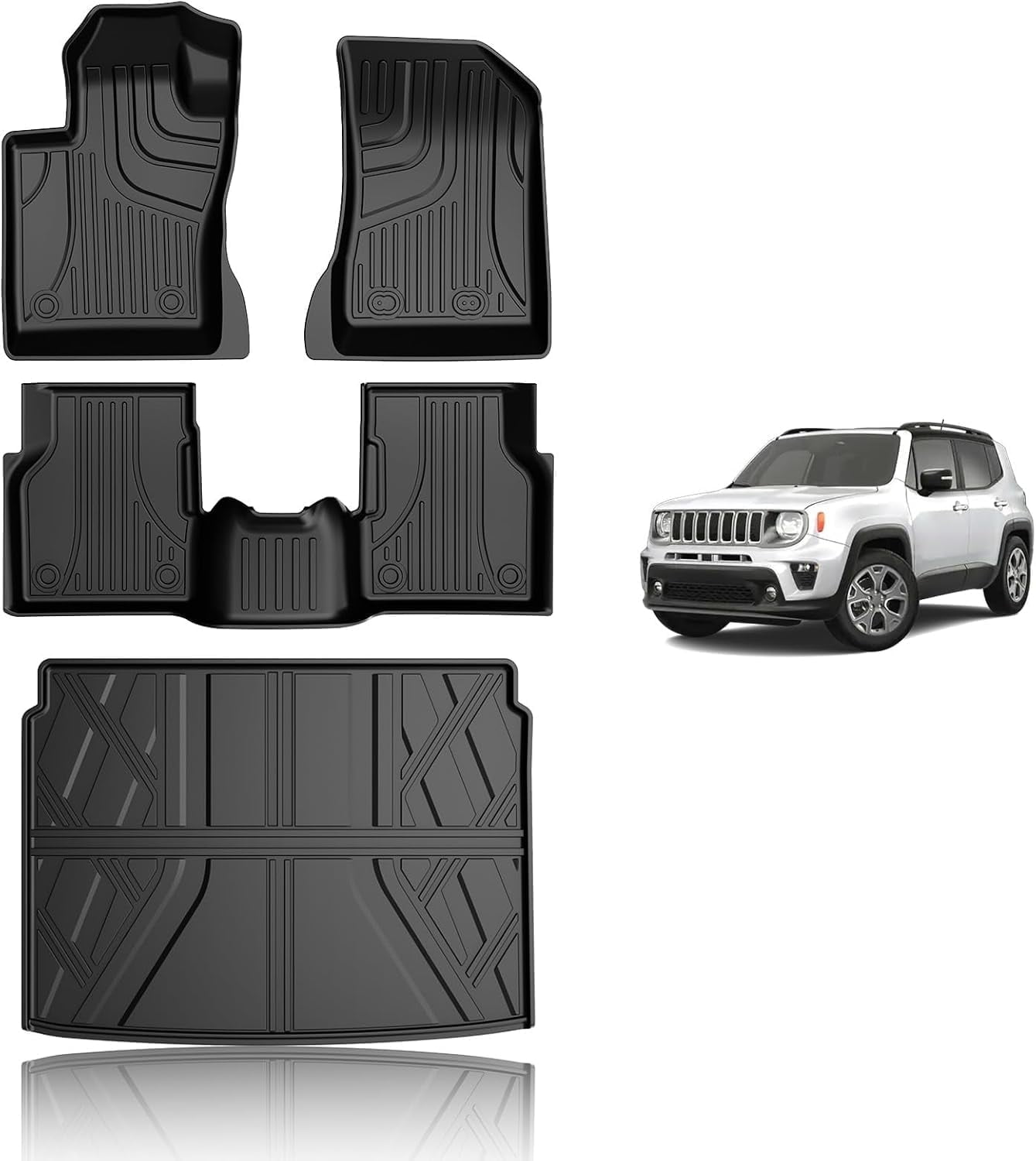 AOMSAZTO Floor Mats & Cargo Mats Fit for Jeep Renegade 2015-2023 - 1st & 2nd Row All Weather Protection Automotive Floor Liners &Trunk Mat ,Custom Fit Car Accessories