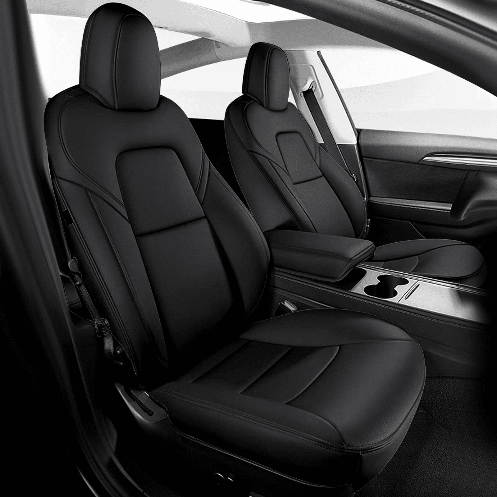FH Group Waterproof Neoprene Custom Fit Made Car Seat Covers for 2020-2024  Tesla Model Y - Solid Black Front Set 