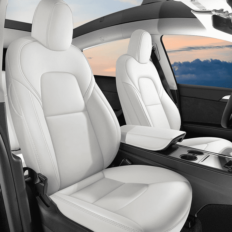 AOMSAZTO Custom Fit Model 3 Car Seat Covers For Tesla 3 2016-2023 Full Set  Waterproof White 